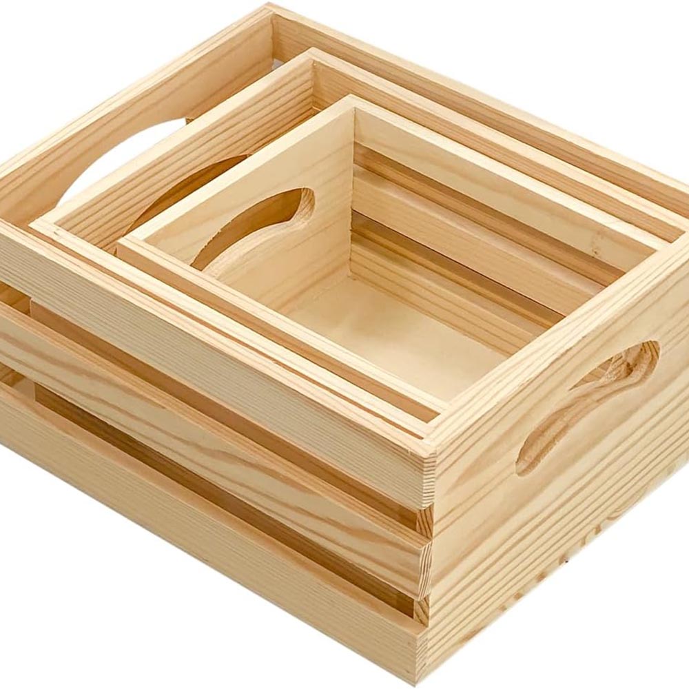 Set of 3 Unfinished Nesting Wooden Pallet Storage Crates Set of 3 Unfinished Nesting Wooden Pallet Storage Crates