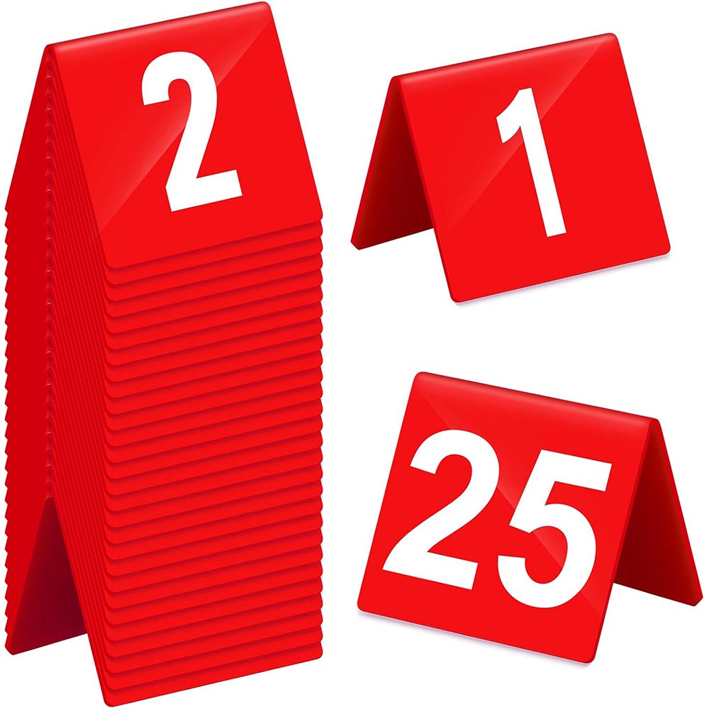 Set of 1-25 Double-Sided Plastic Restaurant Table Numbers