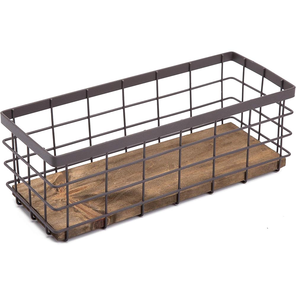 Small Metal Wire Storage Basket with Detachable Wood Base Small Metal Wire Storage Basket with Detachable Wood Base