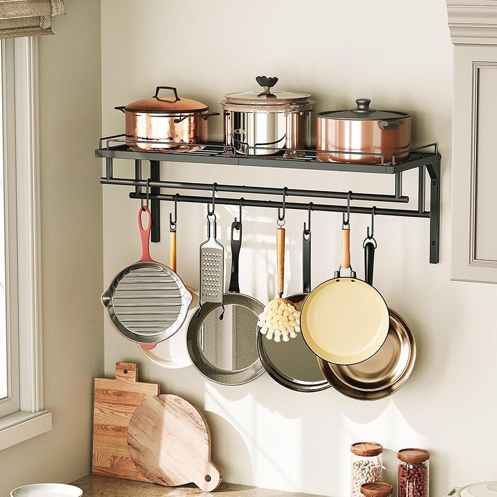 Wall-Mounted Hanging Pot Rack & Cookware Organizer Wall-Mounted Hanging Pot Rack & Cookware Organizer