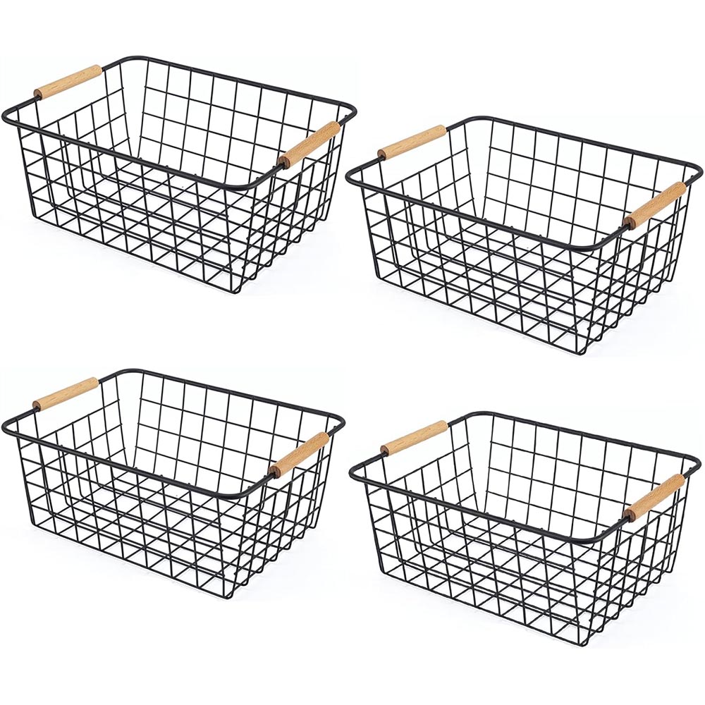 2-Pack Metal Wire Storage Baskets with Wooden Handles 2-Pack Metal Wire Storage Baskets with Wooden Handles